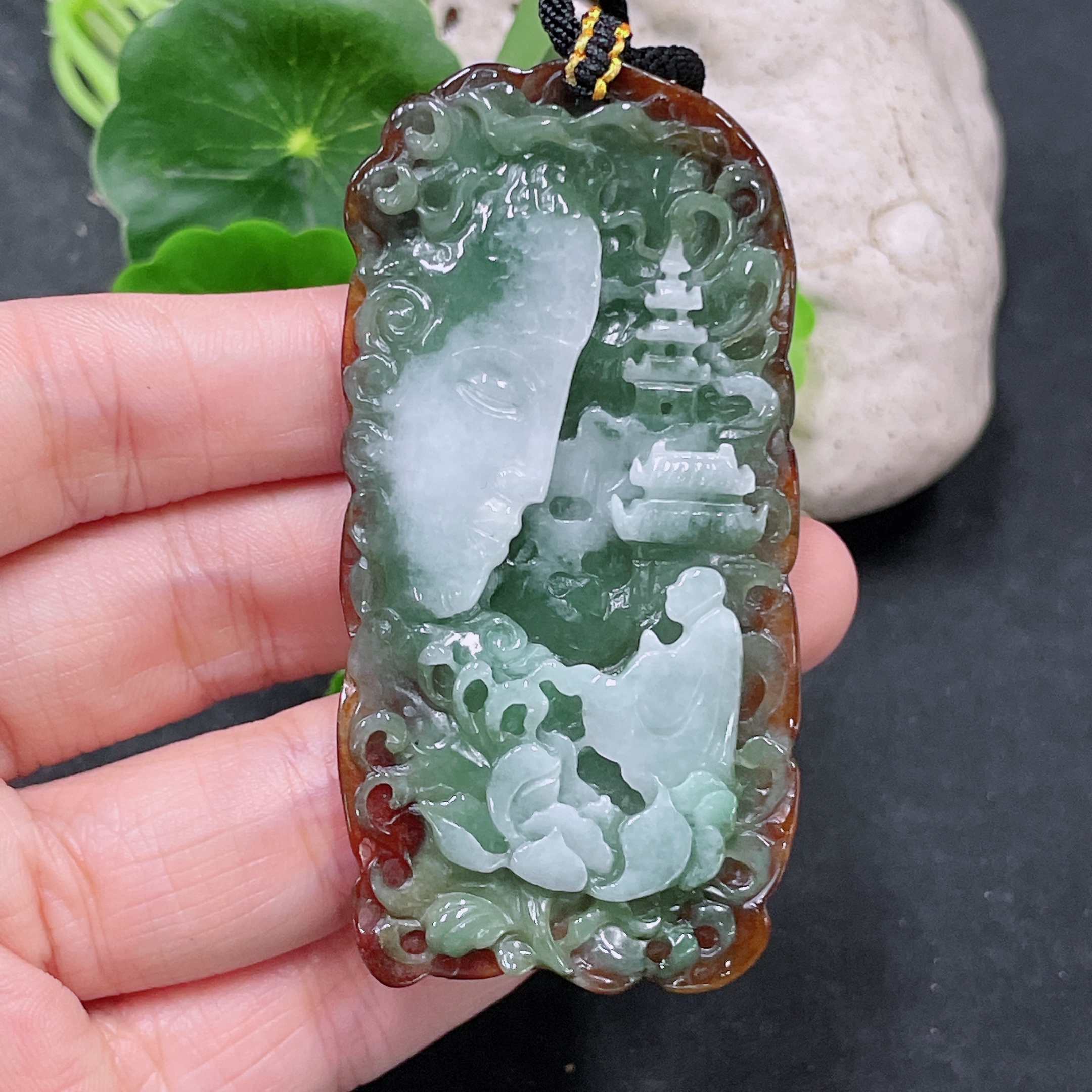 F33864697 Jadeite Pendant, Color Origin Undetermined, Total Weight Including Rope Approximately 31.3g
