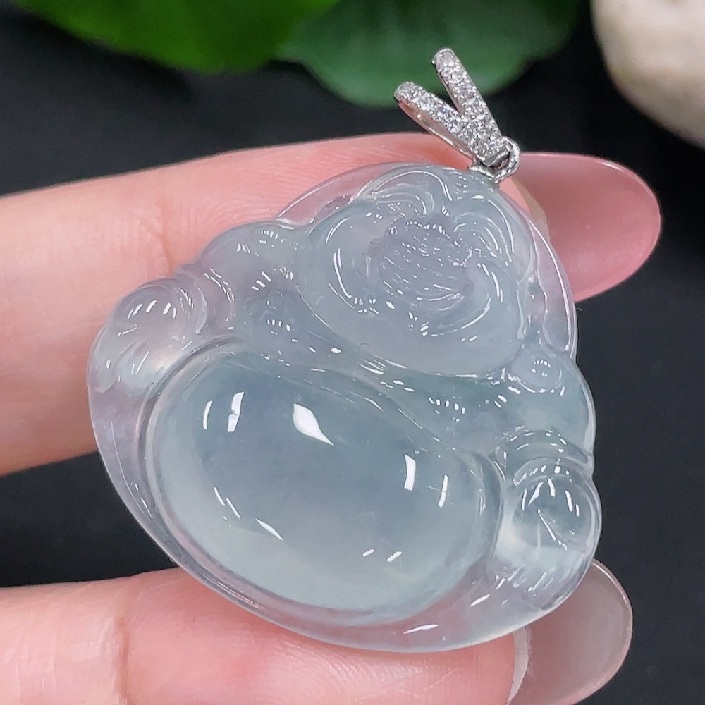 F34982871 Jadeite Buddha Pendant 18K Gold Total Weight Approx. 8.2g (With Diamond Accents)