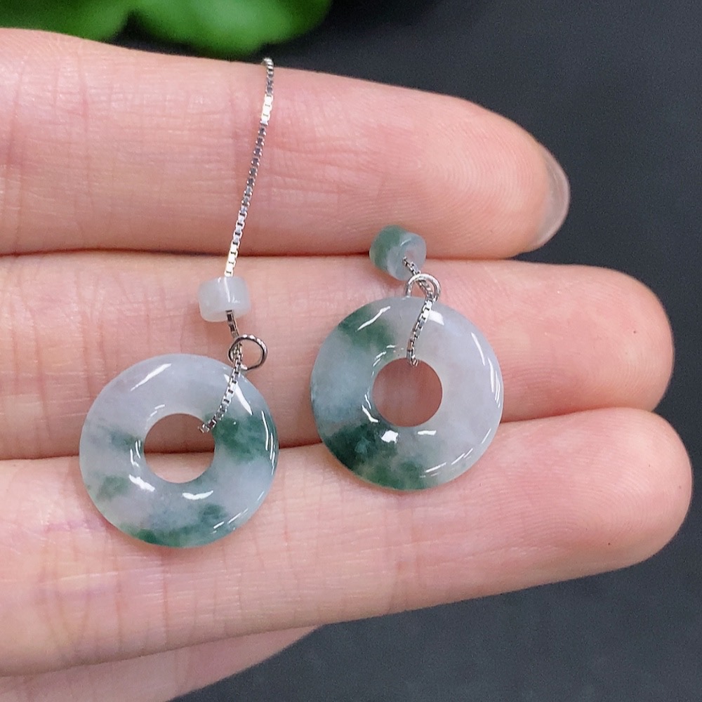 F35079278 Jadeite Donut Drop Earrings Non-Gold Setting Total Weight Approx. 2g