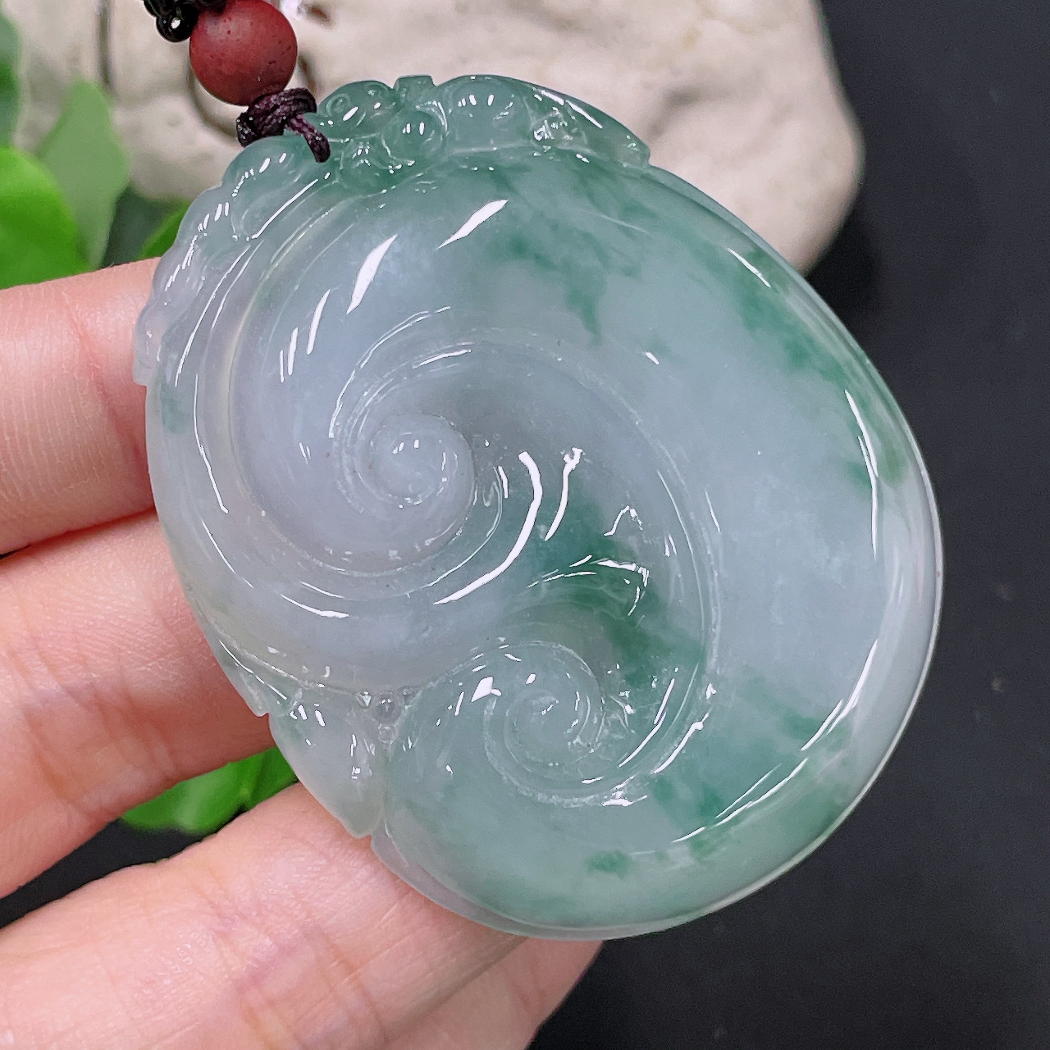 F33866084 Jadeite Ruyi Pendant with total weight approx. 33.5g including rope
