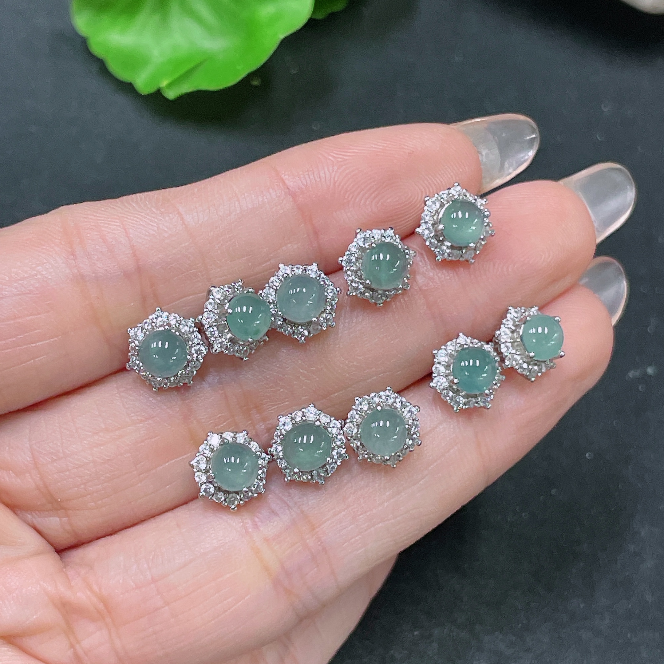 F34065108 Jadeite Inlaid Earrings Sell as a Lot