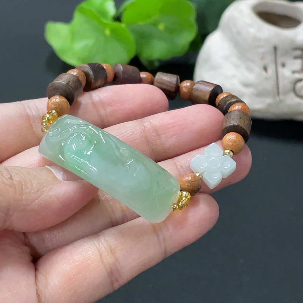 F34076926 Jadeite Hand Plate Total Weight Approx. 15.59g With Non-A Grade Beads