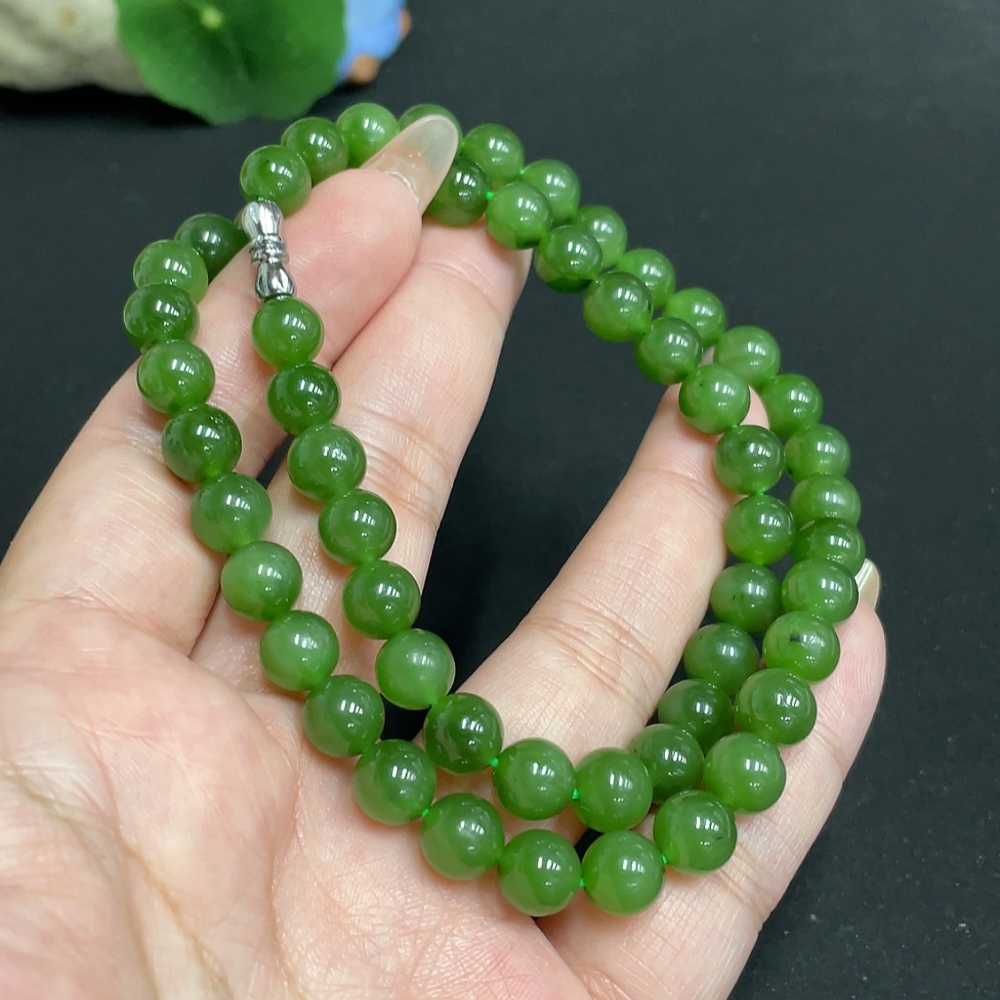 H32736683 Hetian Jade Bead Necklace, Approx. 7.9mm, Total Weight Approx. 44.8g