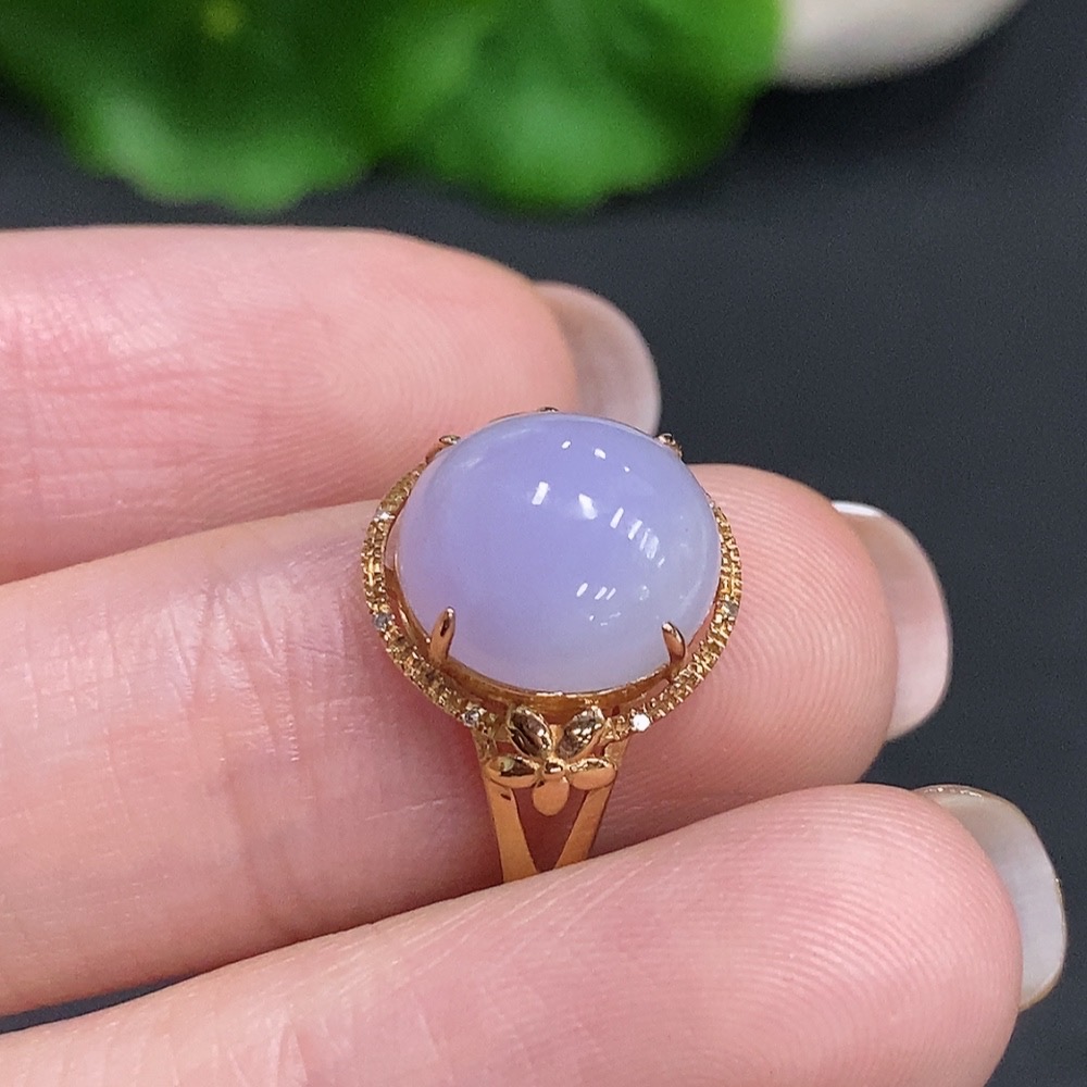 F34060416 Jadeite Cabochon Ring 18k Gold Total Weight Approx. 3g Size 14 with Diamond Accents