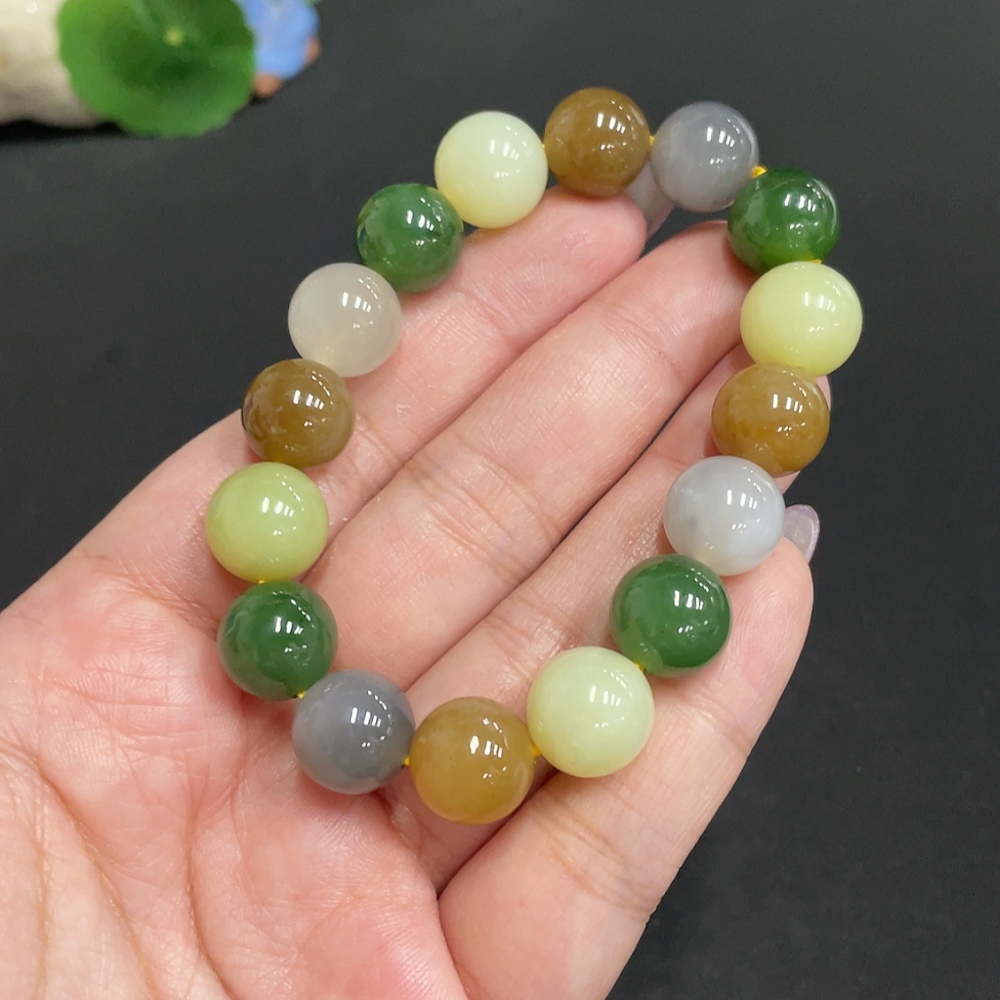 H33863438 Hetian Jade Bracelet, Approx. 12.1mm Beads, Total Weight Approx. 42.3g
