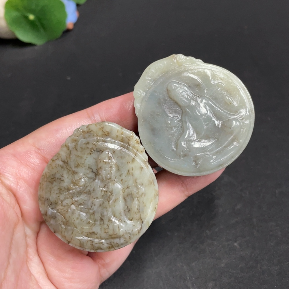H29431627 Hetian Jade Pendant Guanyin with Other Mineral Components Total Weight Approx. 122.3g