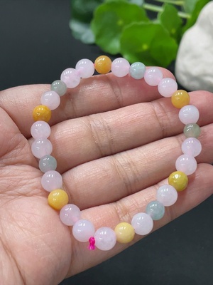 F34979087 Jadeite Bracelet Approx. 6.7mm Beads Total Weight Approx. 12.8g Yellow Beads Color Origin Undetermined