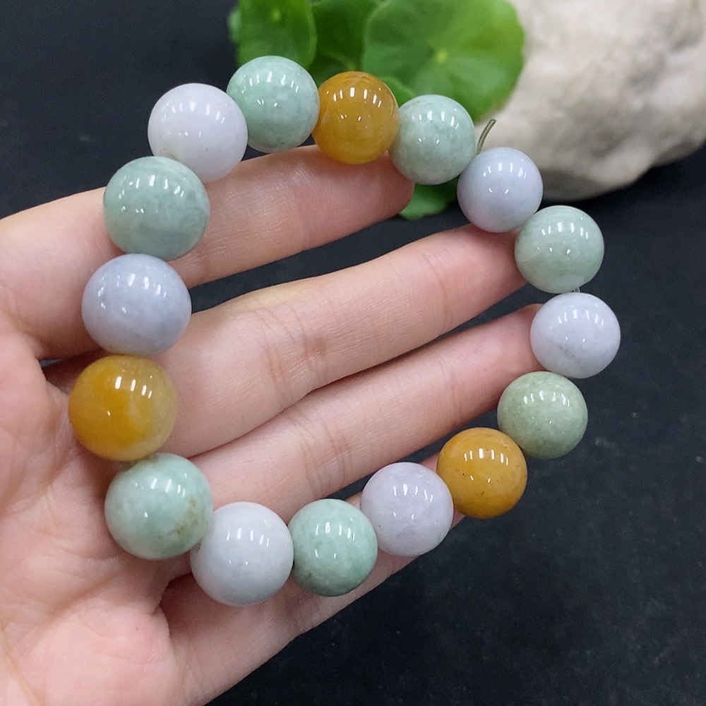 F34057167 Jadeite Bracelet Approx.13mm Beads Total Weight 55.9g Yellow Beads Non-A