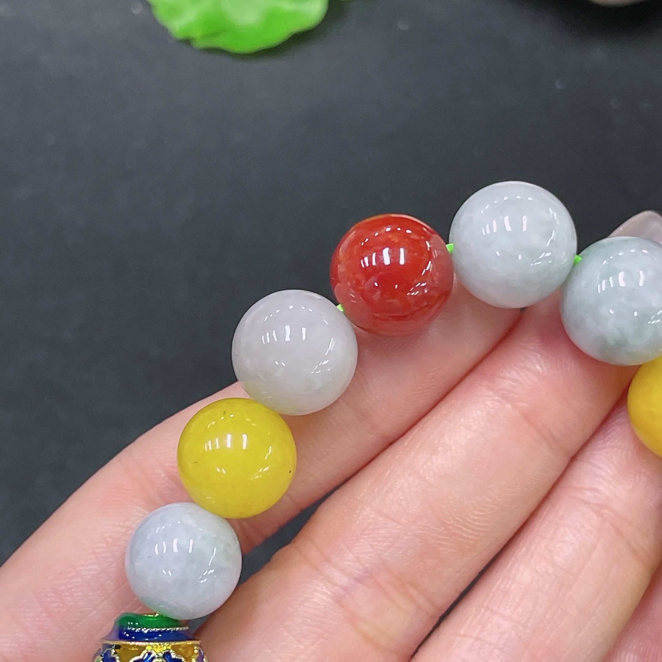 F35137591 Jadeite Bracelet Approx. 13.5mm Red & Yellow Beads Non-Type A Total Weight About 52.63g