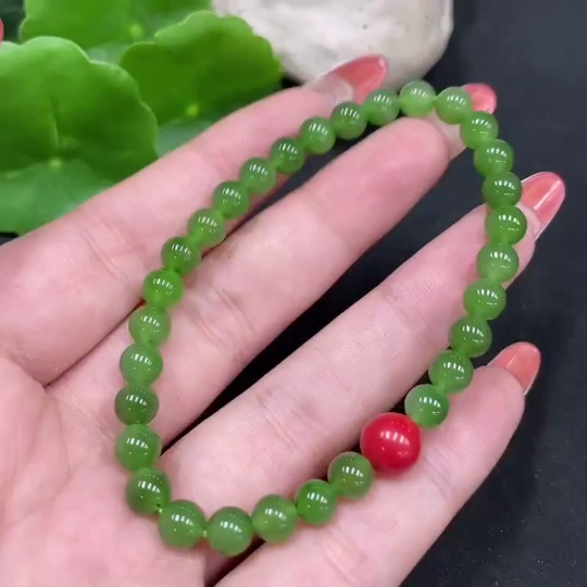 H35112473 Hetian Jade Jasper Bracelet, approx. 5.8mm, total weight about 10.7g, with non-Hetian Jade beads