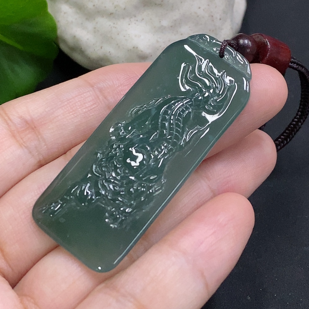 F34050725 Jadeite Lion Pendant Total Weight Including Rope Approx. 14.3g