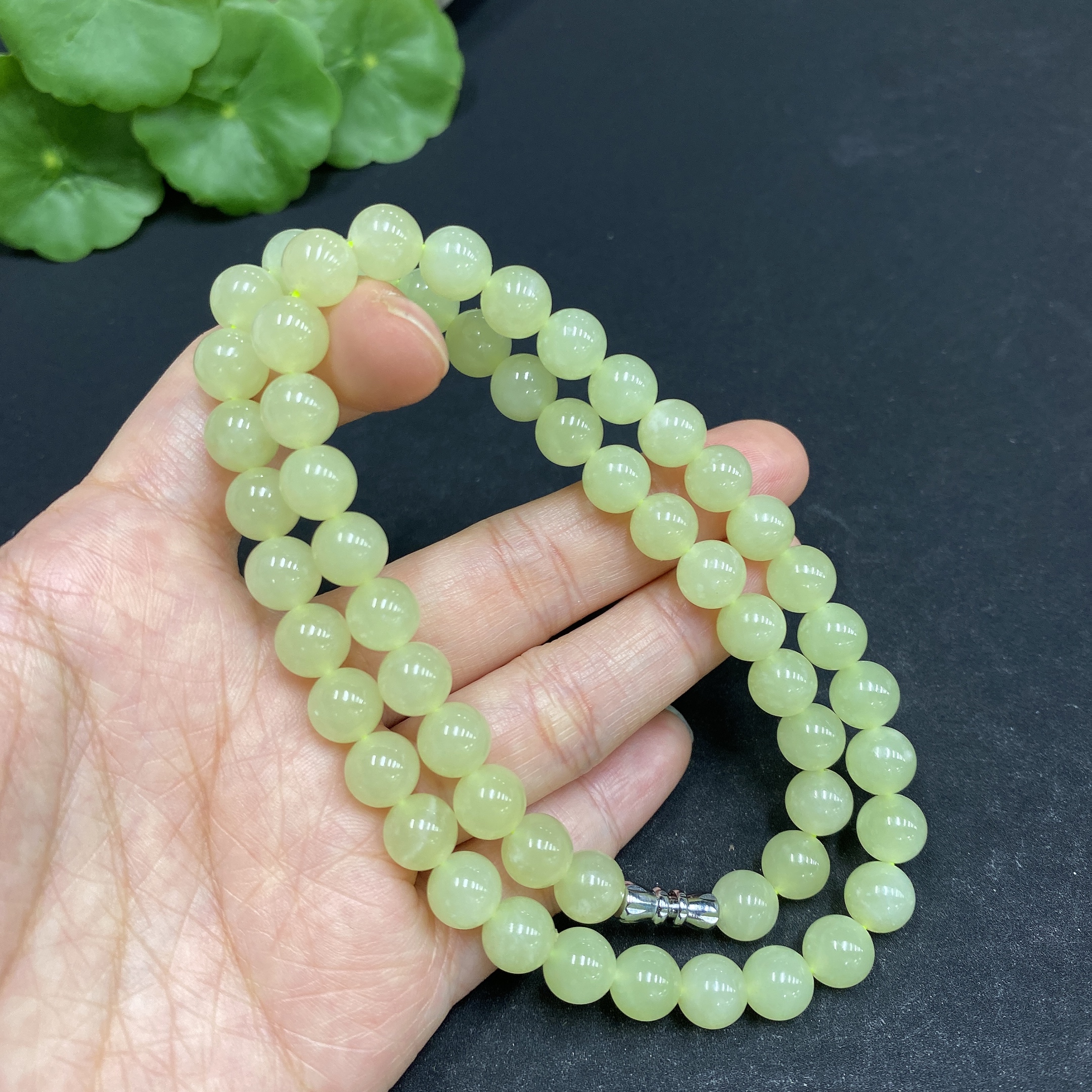 H33878353 Hetian Jade Bead Necklace Approx. 7.7mm Total Weight Approx. 43.7g