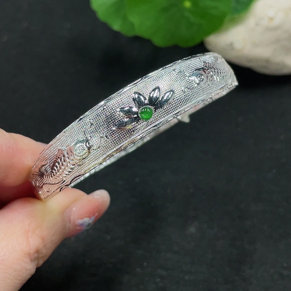 F32810000 Jadeite Inlaid Bracelet Total Weight Approx.15g (Non-Gold Inlaid)