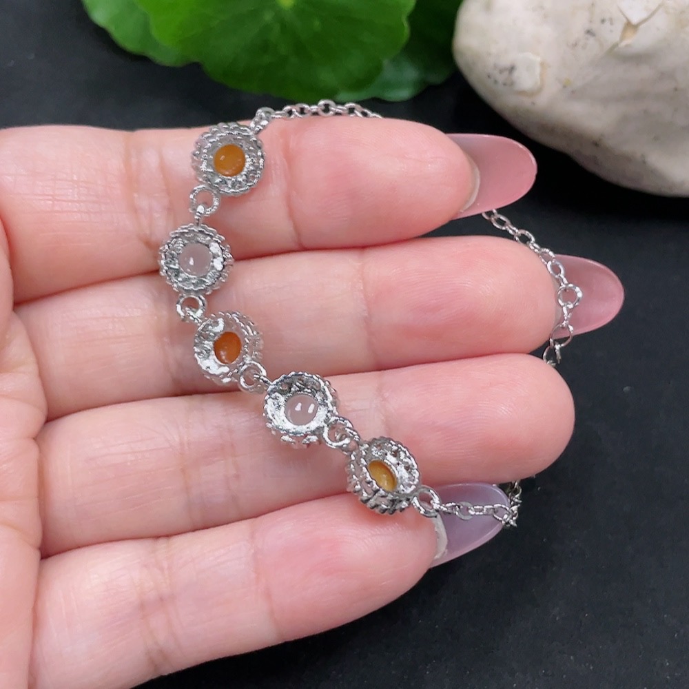 F34983115 Jadeite Inlaid Bracelet Total Weight Approximately 4.2g (Color Origin of Yellow and Red Parts Undetermined) (Non-Gold Inlaid)