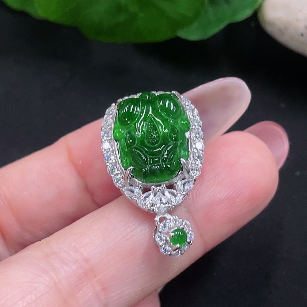 F34013158 Jadeite Inlaid Pendant Total Weight Approx.4g Non-Gold Inlaid With Non-A Grade Beads