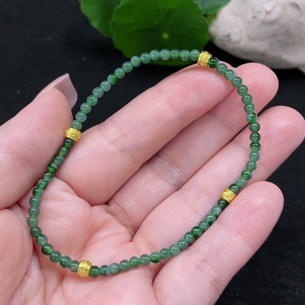F33827650 Jadeite Beads Bracelet Approx. 3mm Total Weight Approx. 3.5g (Non-Gold Inlaid)