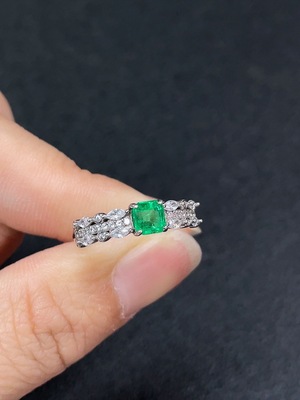 C34039264 Emerald Ring, Non-Gold, Adjustable, Clarity Enhanced, Total Weight Approx. 1.79g, Stone Size Approx. 4.3*4.2mm