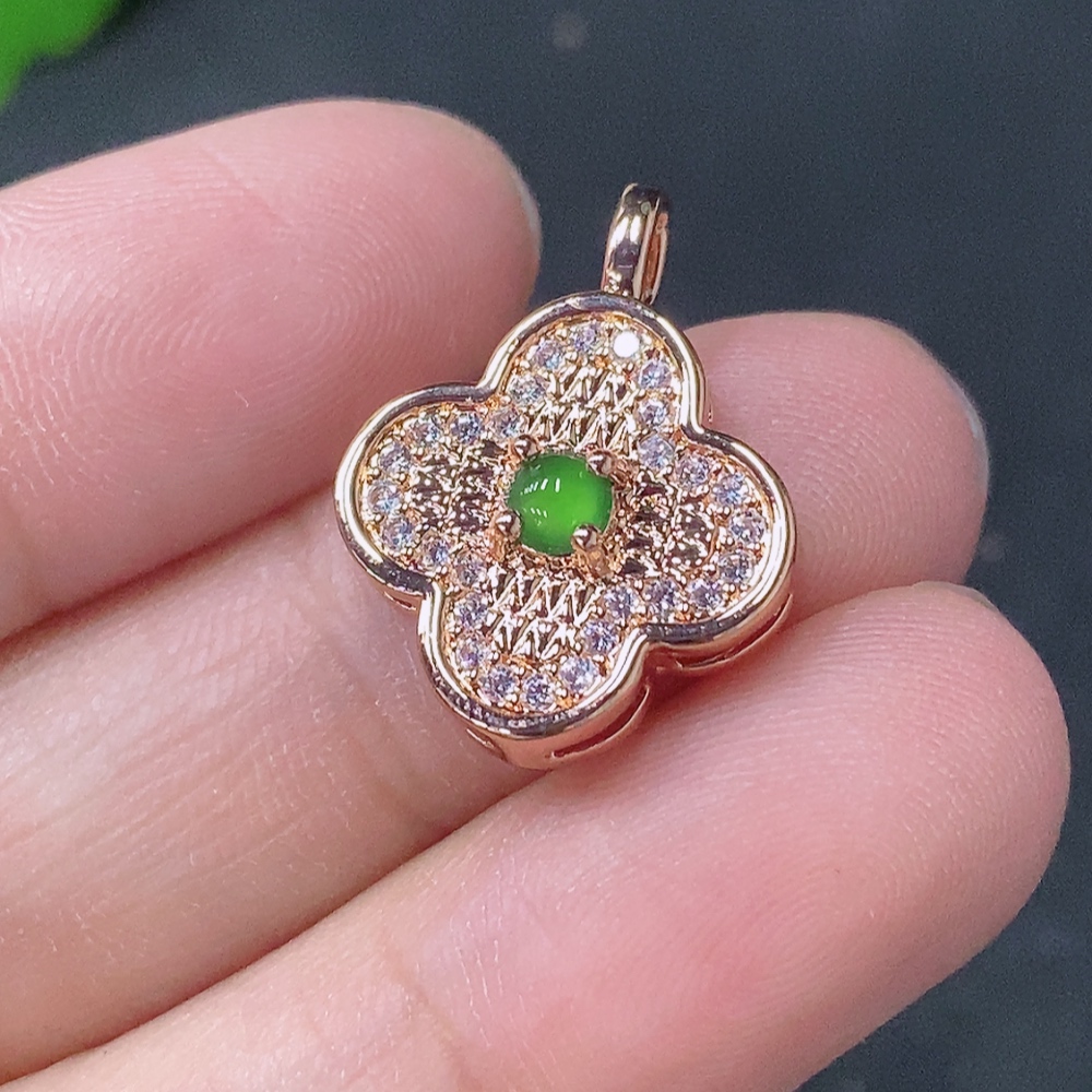 F33886390 Jadeite Inlaid Pendant Non-Gold Total Weight Approx. 1.85g