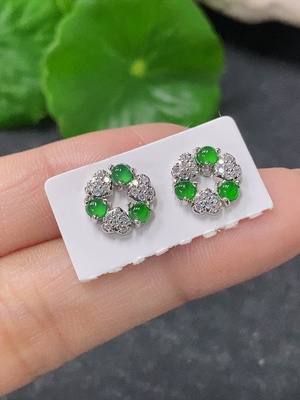 F34042344 Jadeite Inlaid Earrings Non-Gold Total Weight Approx. 1.52g
