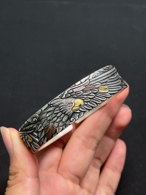 W32715825 Eagle Spreading Wings Pattern Silver Bangle Miscellaneous