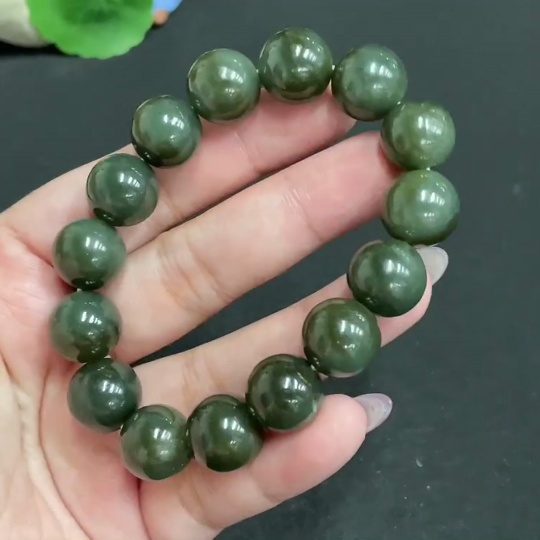 H33847769 Hetian Jade Bracelet, approx. 13.3 mm beads, total weight about 57.5g