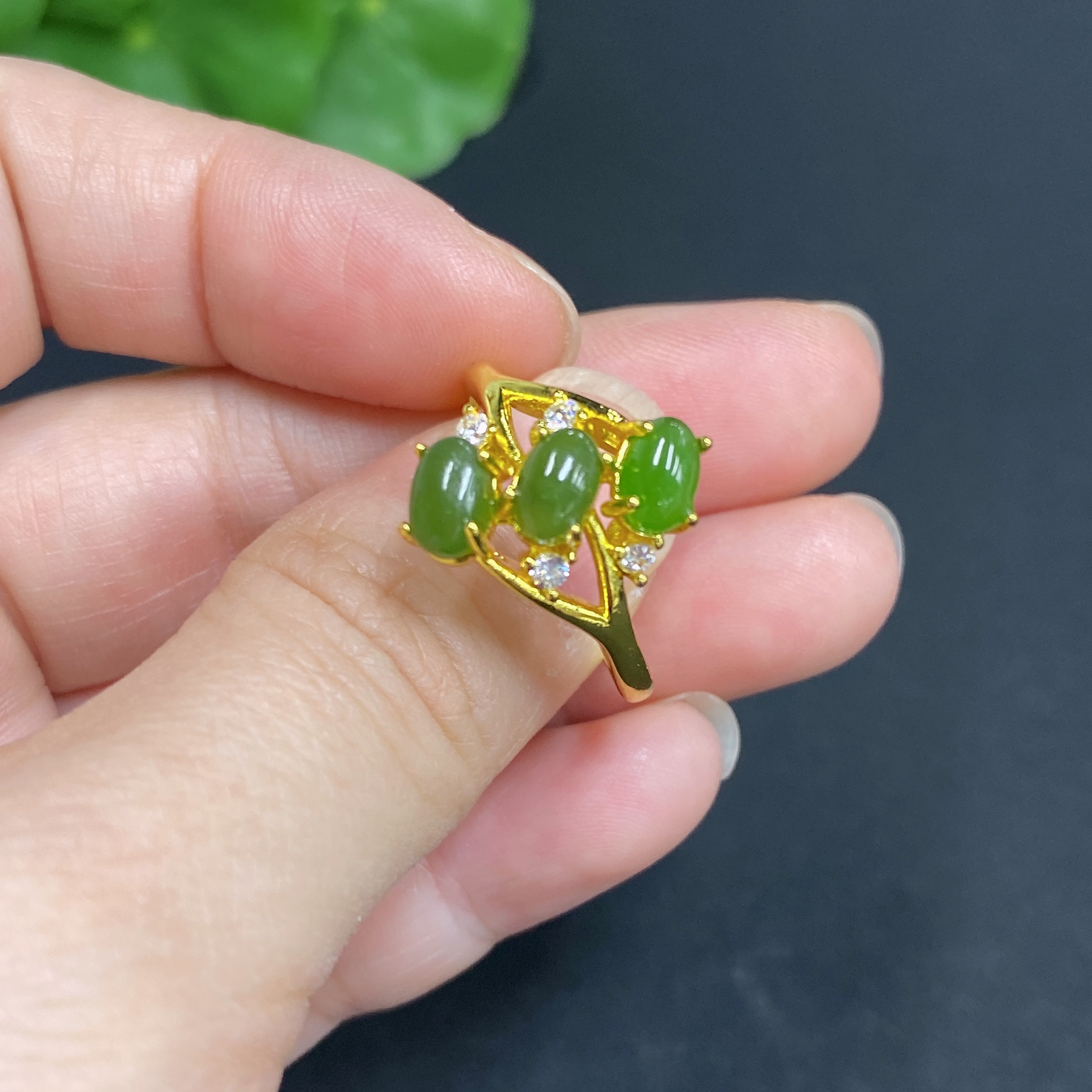 H34969828 Hetian Jade Inlaid Adjustable Ring