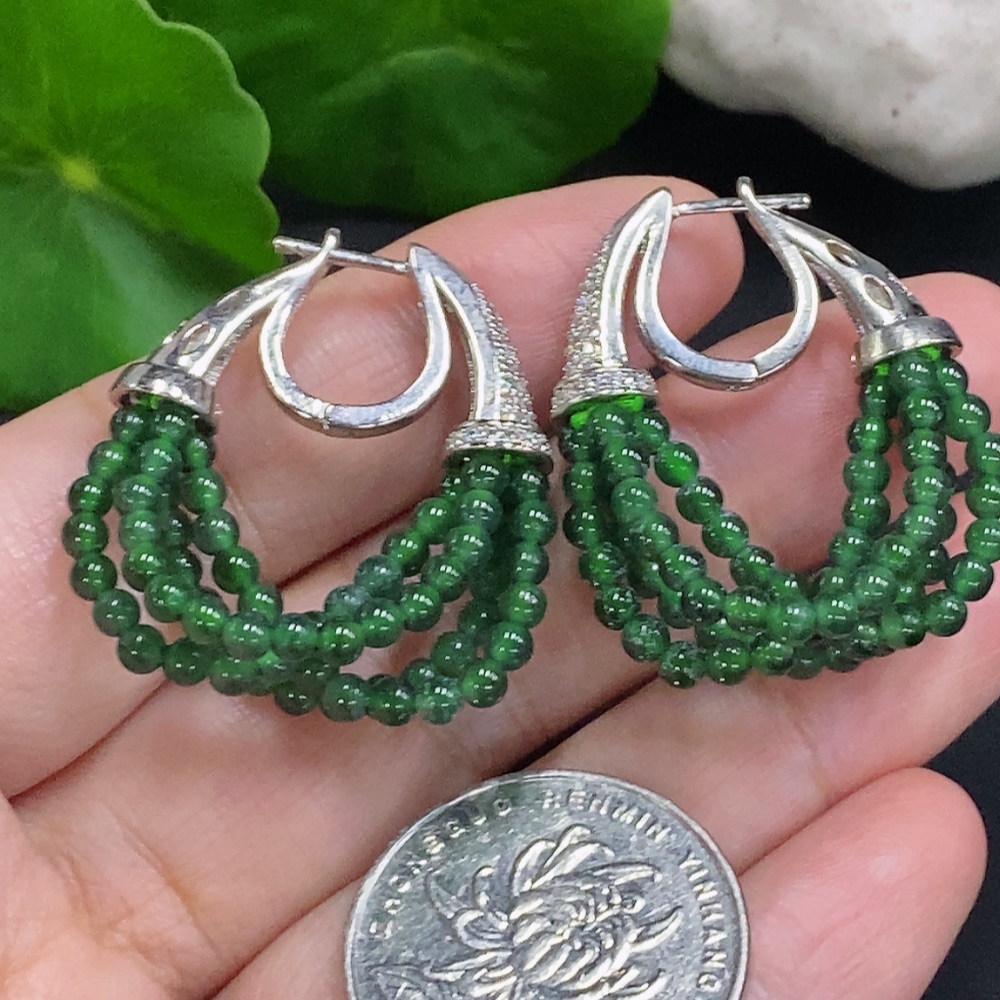 F32741408 Jadeite Inlaid Earrings Card 2.8mm Approx. Non-Gold Total Weight Approx. 10.4g