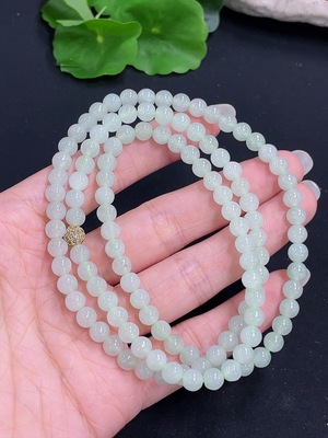F41950425 翡翠珠链 卡5.8mm左右 非金镶  货品总重约36.98g