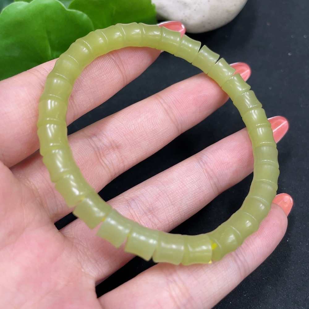 H34062597 Hetian Jade Beaded Bracelet approx. 6.5mm, Total Weight approx. 16.8g