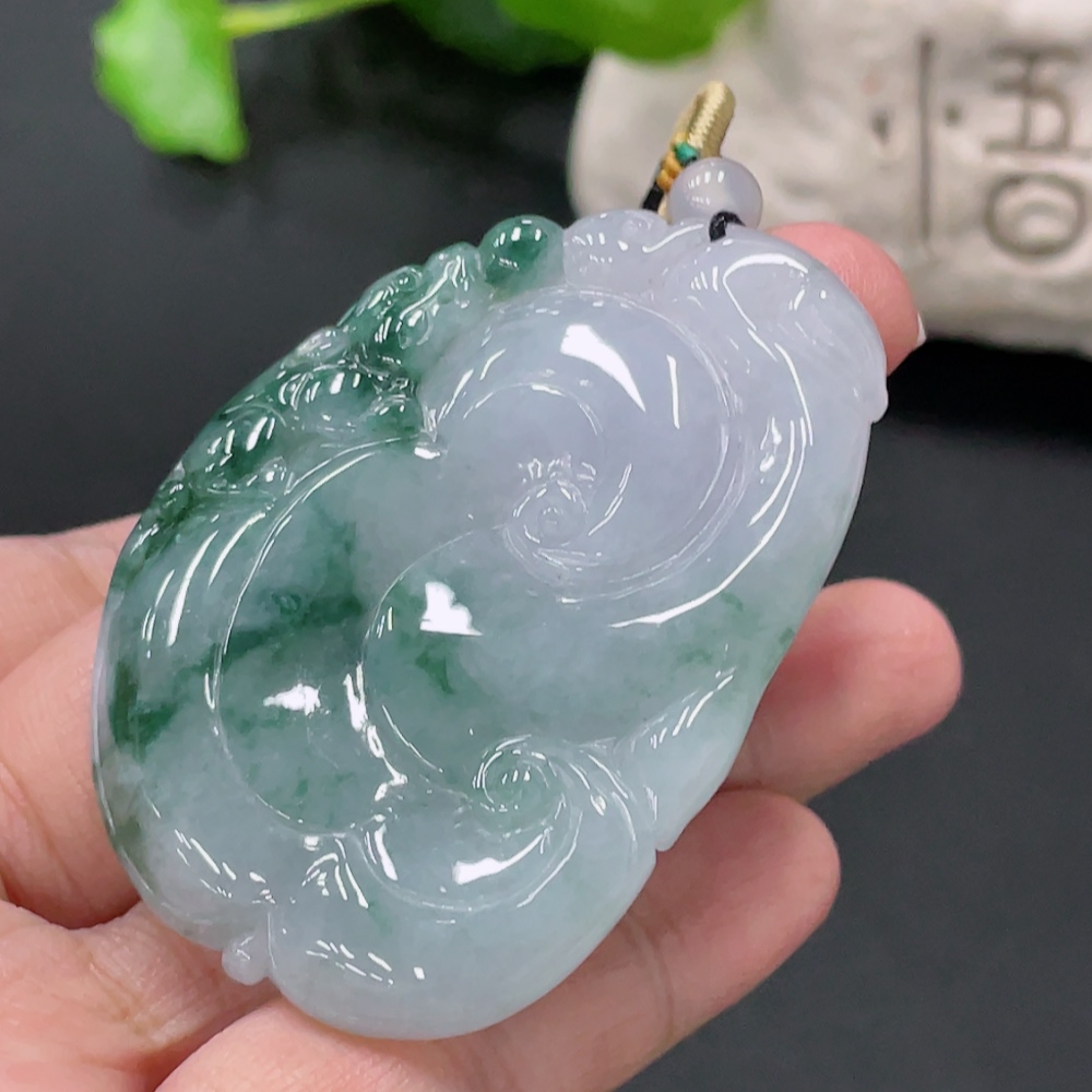 F33935155 Jadeite Ruyi Pendant with Non-A Grade Beads, Total Weight Approximately 34.2g