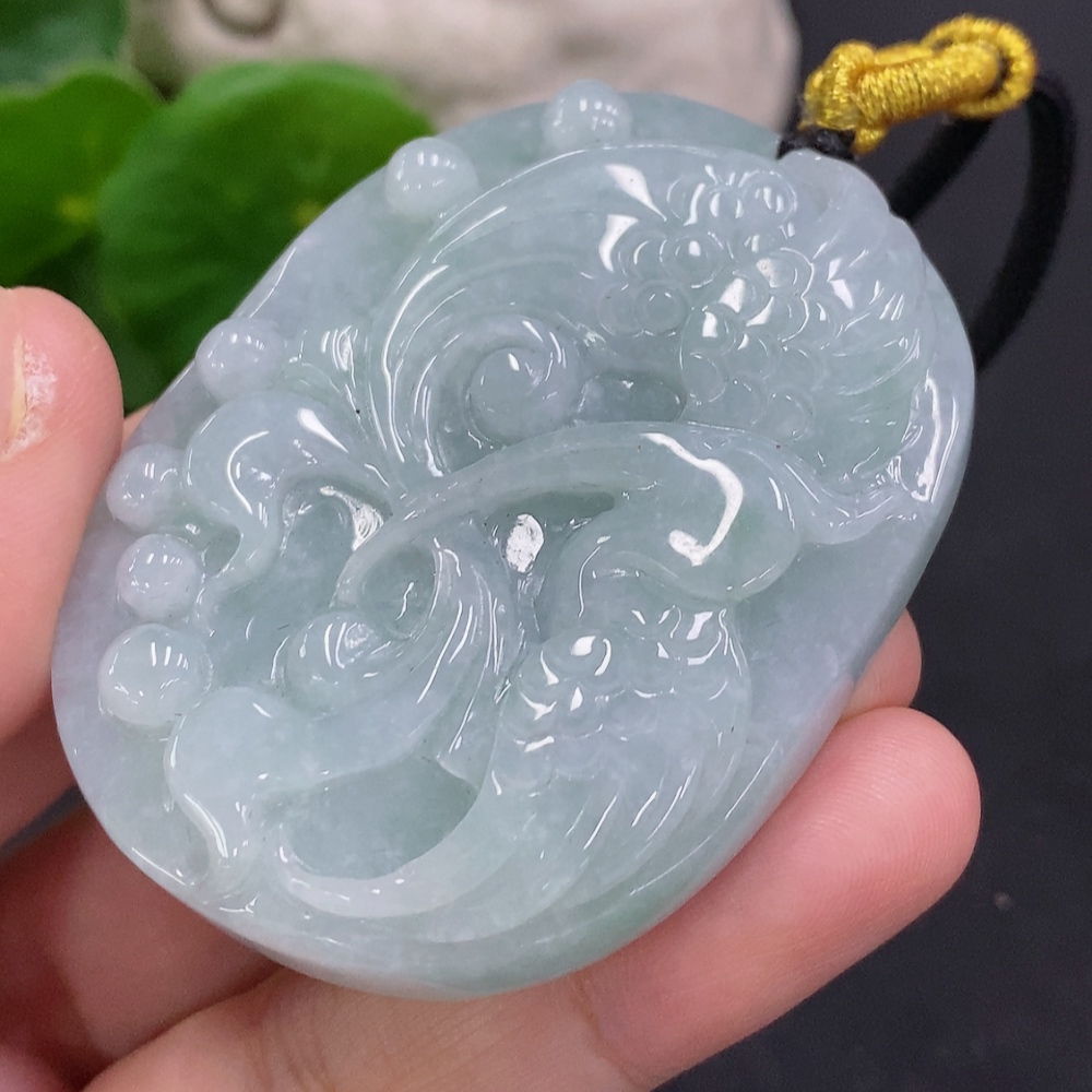 F33826016 Jadeite Crane Pendant, Total Weight Including Rope Approx. 79g