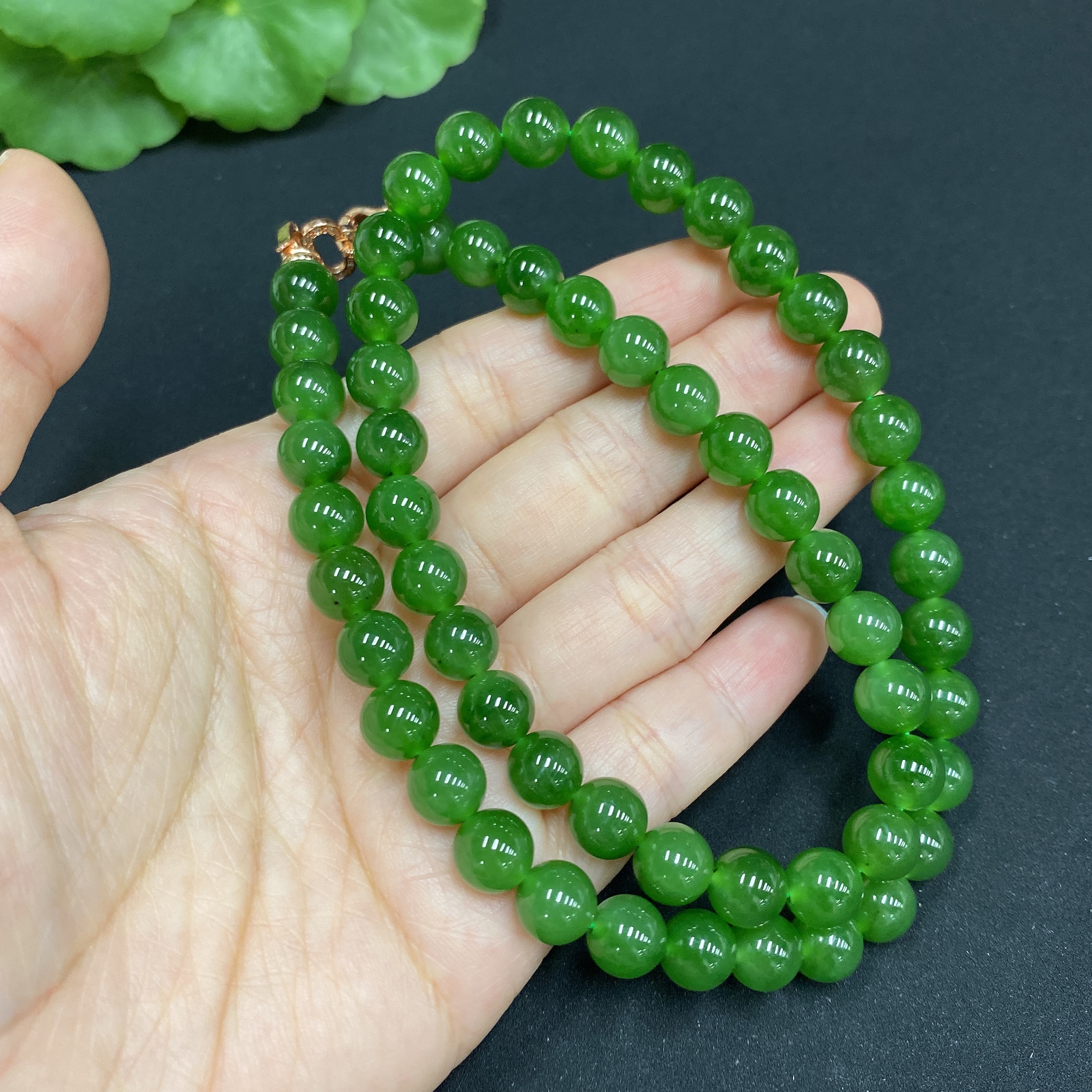 H34986385 Hetian Jade Jasper Bead Necklace, Approx. 8mm, Non-Gold, Total Weight Approx. 48.9g