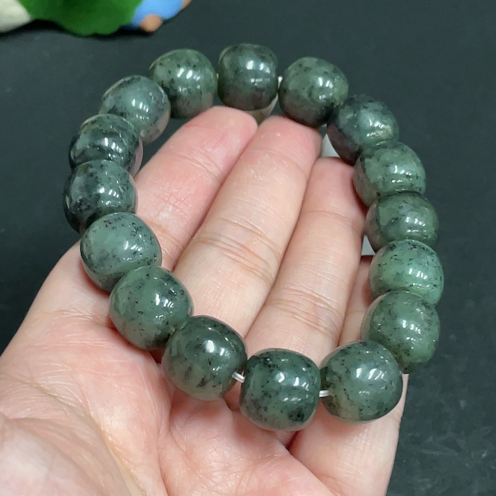 H28234112 Hetian Jade Bracelet, approx. 13.5mm beads, total weight about 73.9g