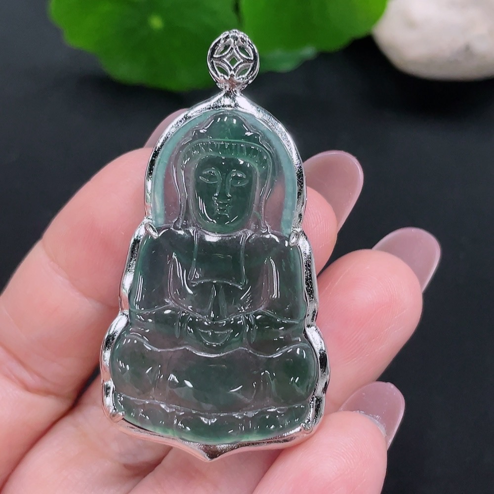 F28212094 Jadeite Guanyin Pendant Total Weight Approx. 9.7g (Non-Gold-Inlaid)