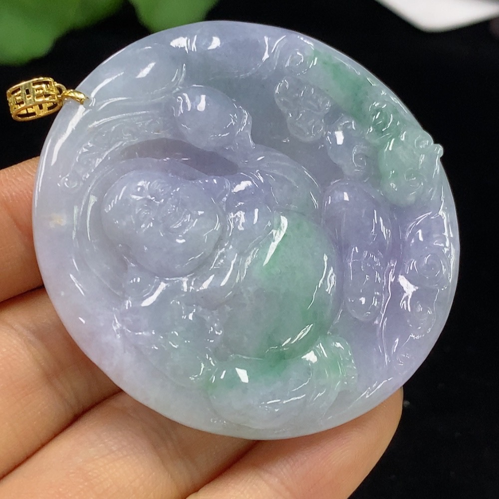 F34047386 Jadeite Pendant Buddha with 18k Bezel, Total Weight Approx. 33.46g