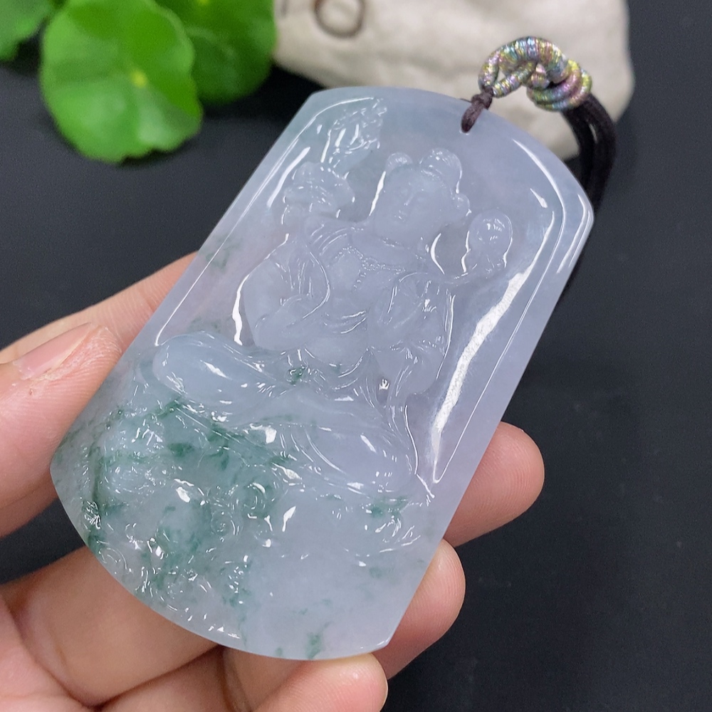 F30483742 Jadeite Pendant, Total Weight Including Rope Approximately 73.2g