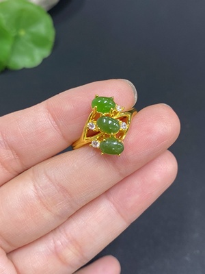 H34969828 Hetian Jade Inlaid Adjustable Ring