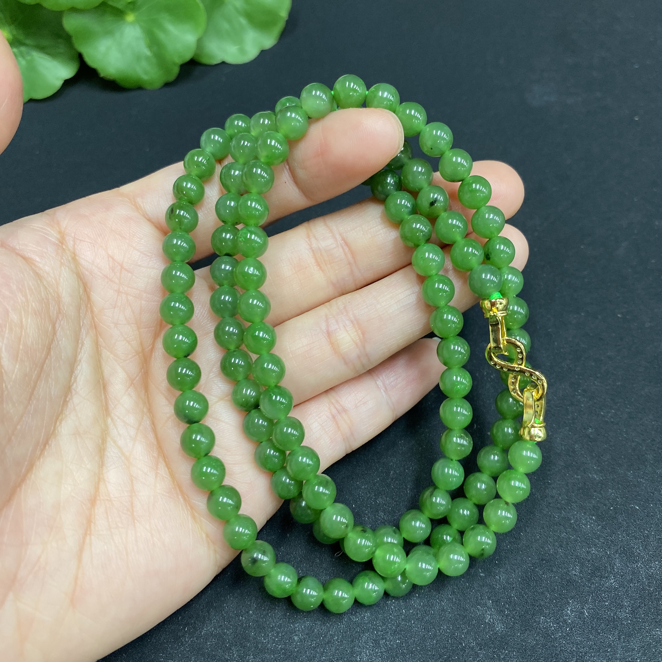 H33878363 Hetian Jade Bead Necklace Approx. 5.8mm Non-gold-inlaid Total Weight Approx. 36.6g