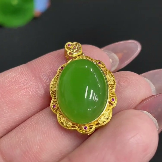 H26001429 Hetian Jade Inlaid Pendant, Cabochon, 18k, Total Weight Approx. 3.5g