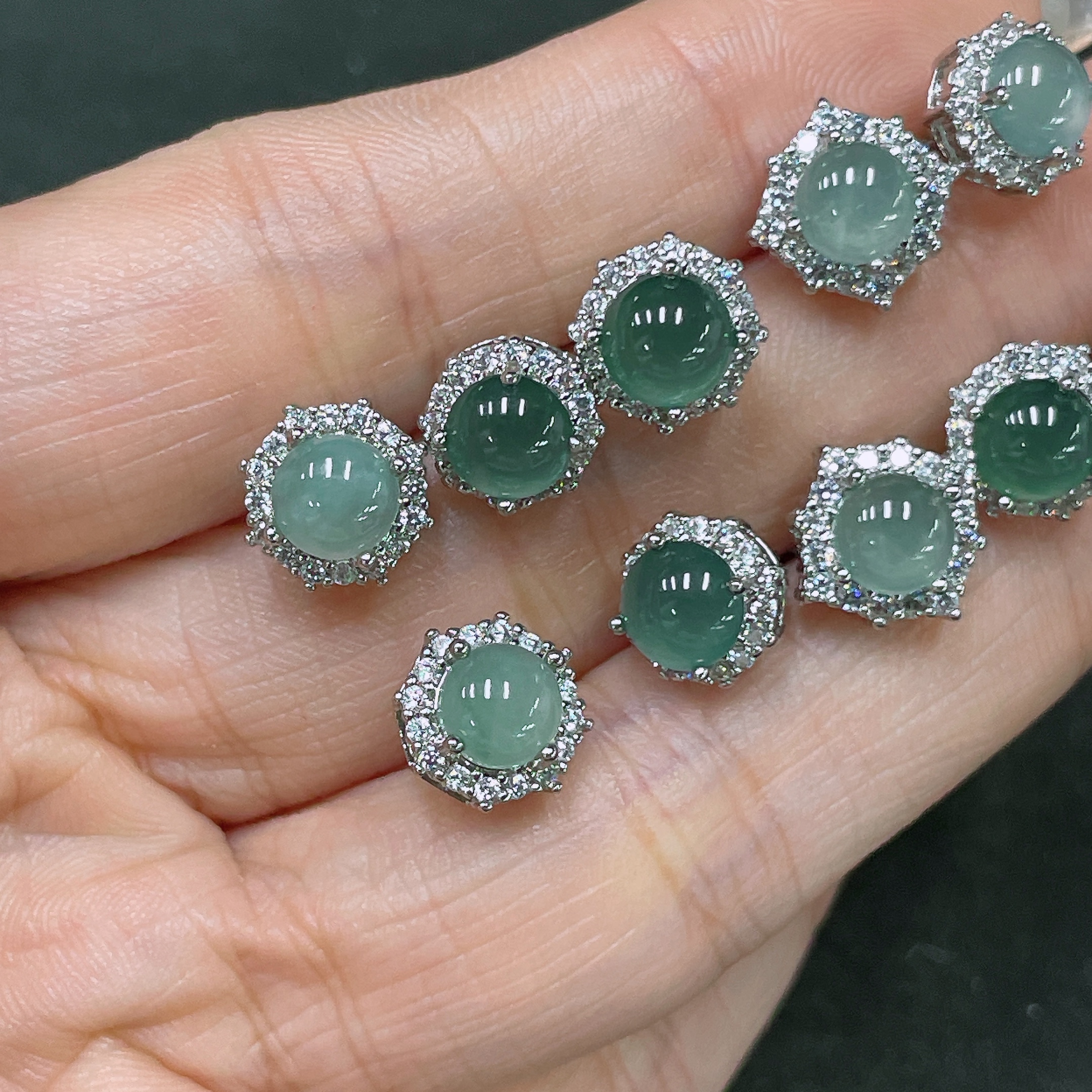 F34065109 Jadeite Inlaid Earrings Non-Gold Sell as a Lot