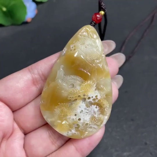 H30502903 Hetian Jade Pendant Landscape with Other Mineral Components Total Weight Approx. 43.6g (including rope)