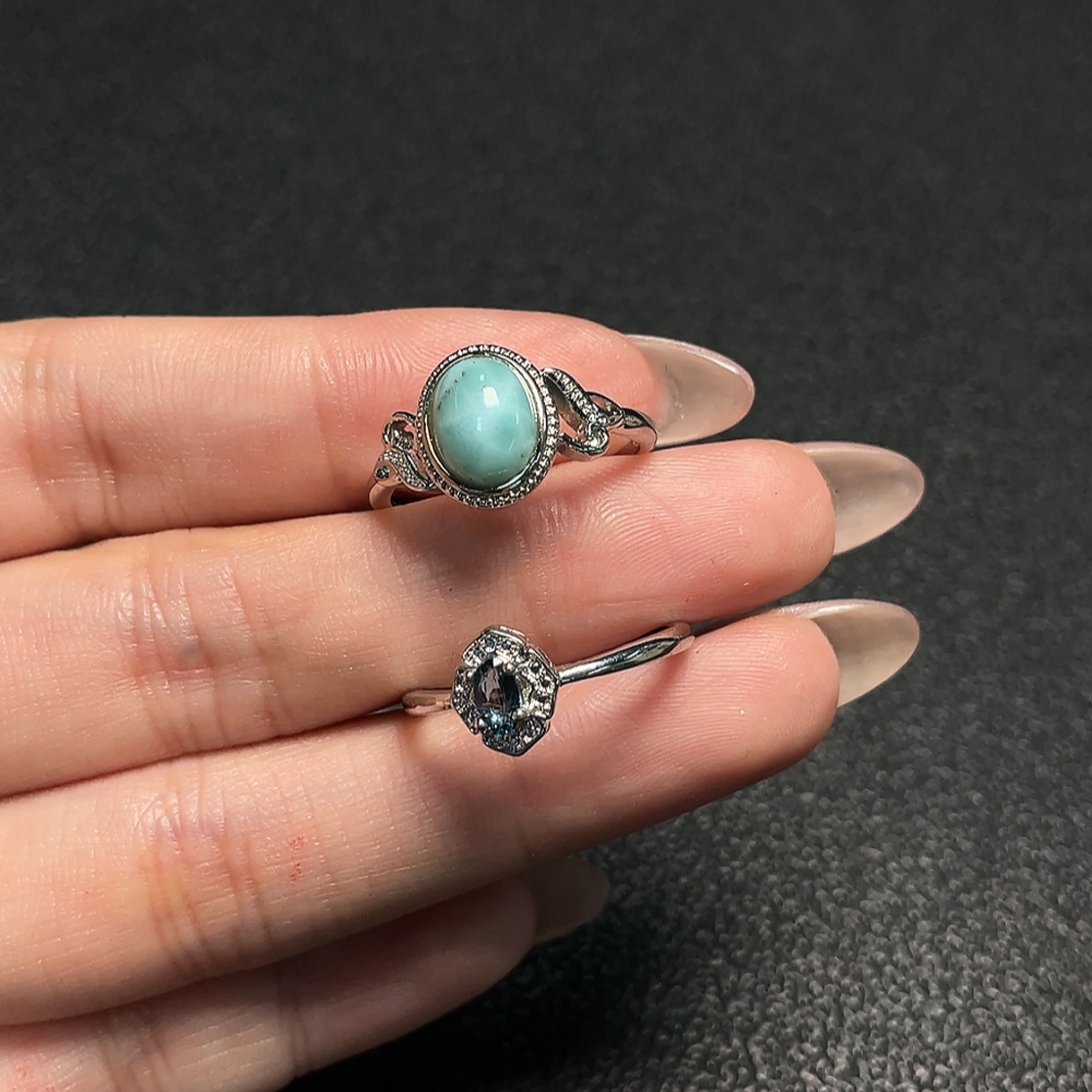 C34065840 Topaz (Color Origin Undetermined) + Larimar Ring (Adjustable, Non-Gold, Total Weight Approx. 3.49g, Sell as a Lot)