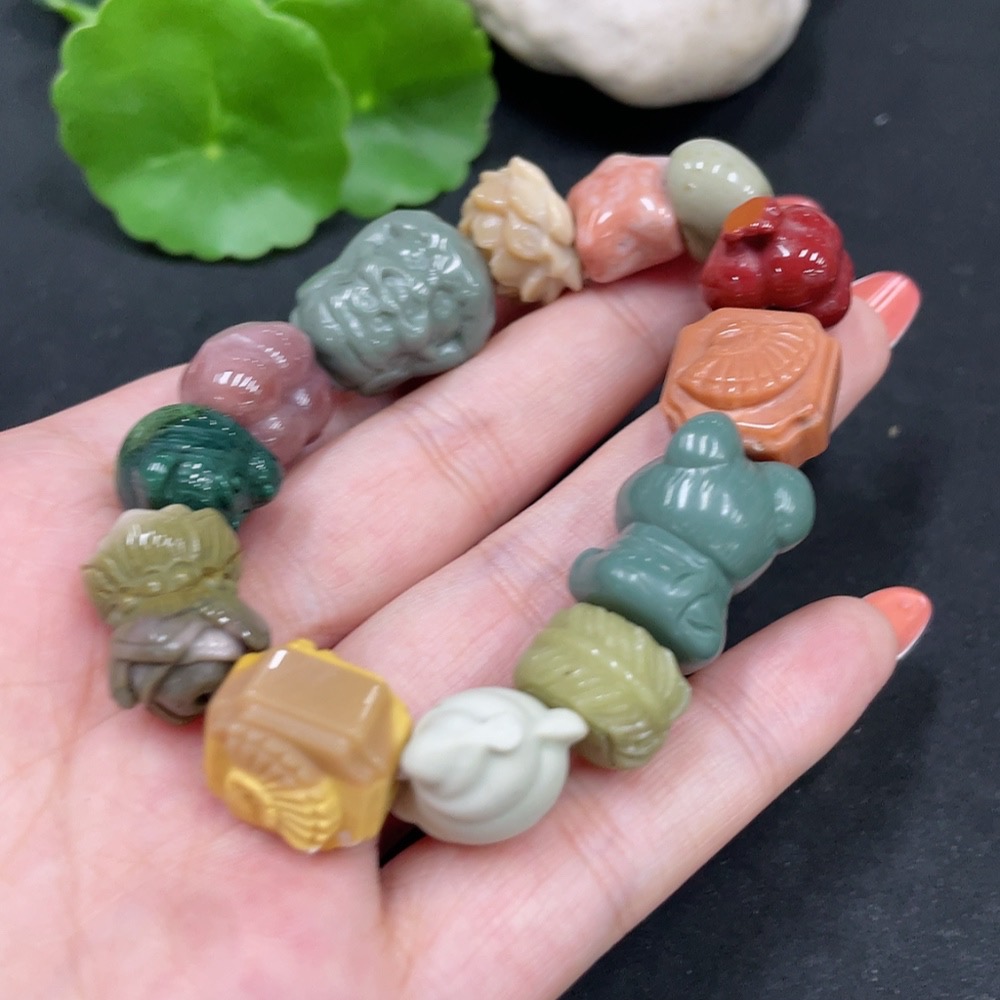 H34063321 Alashan Agate Bracelet with Other Mineral Components, Total Weight Approximately 51.4g