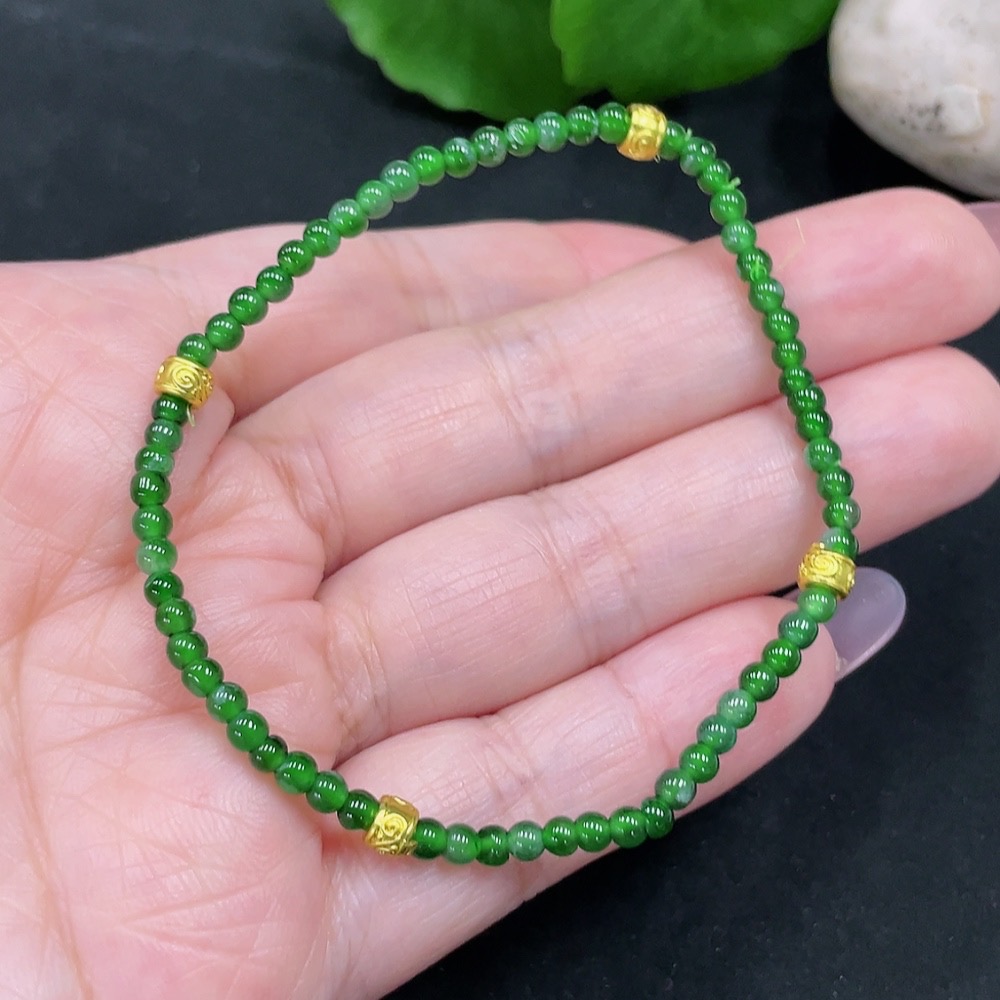 F34983099 Jadeite Bracelet Approx. 3mm Beads Total Weight 3.4g (Non-Gold Inlaid)