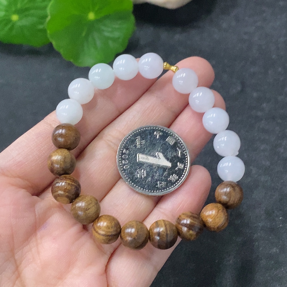 F32792137 Jadeite Bracelet Approximately 8mm Total Weight About 11.45g Non-A Bead 18k