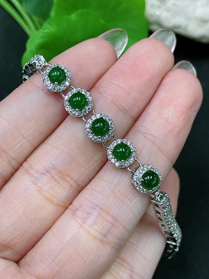 F34958529 Jadeite Cabochon Inlaid Bracelet Non-Gold Setting Gross Weight Approx. 7.3g