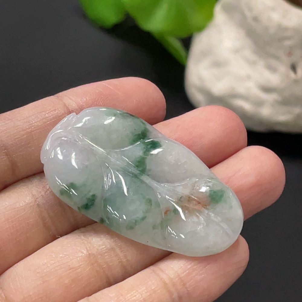 F34077642 Jadeite Leaf Pendant Total Weight Approx. 9.87g