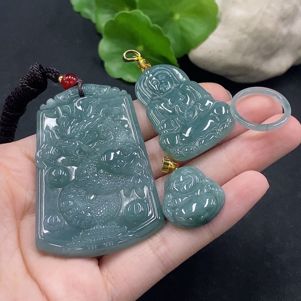 F34057674 Jadeite Dragon Plaque/Guanyin/Buddha Pendant / Ring Non-gold Inlaid Matching Beads Non-A
