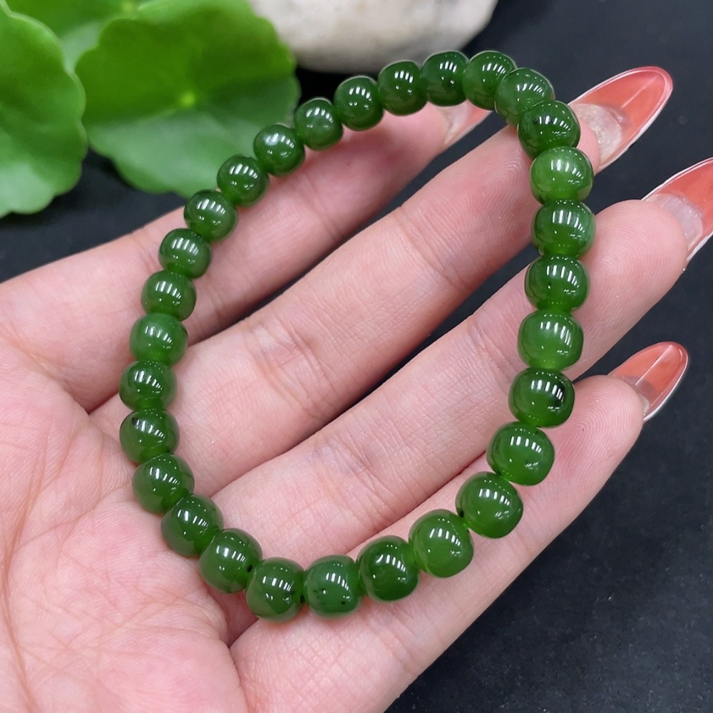 H34062945 Hetian Jade Jasper Bracelet, approximately 6.7mm, total weight about 15g