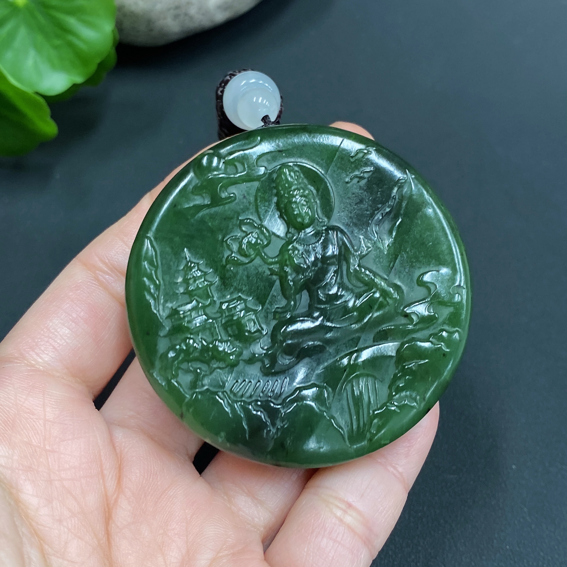 H14540287 Hetian Jade Pendant Guanyin Total Weight Approx. (including rope) 69g